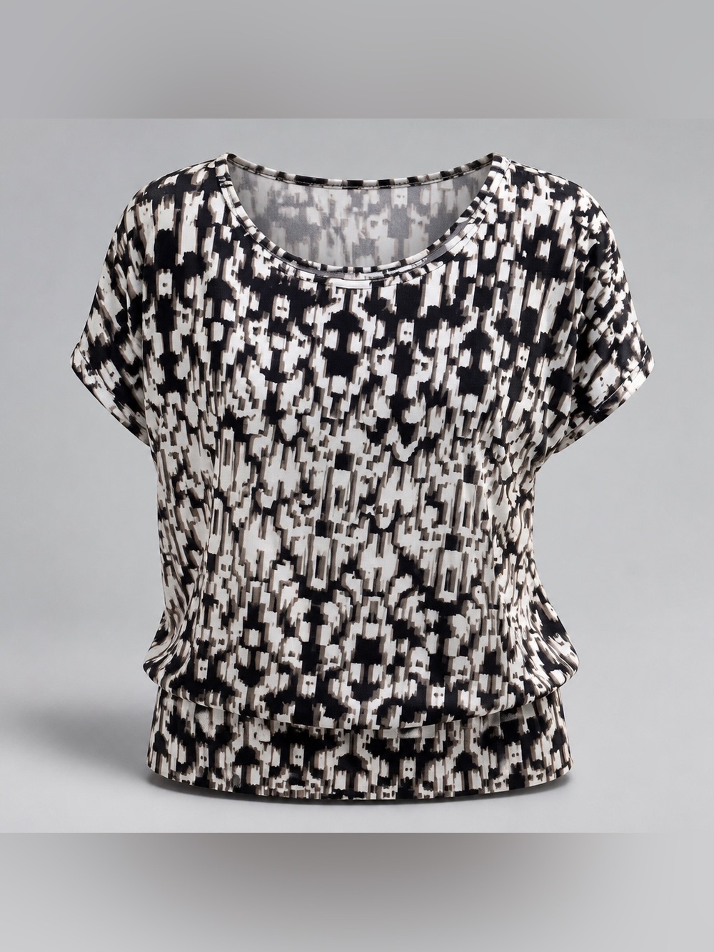 Cathy Daniels 1X Polyester Spandex Modern Print Blouse Capped Sleeves